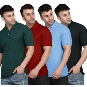 Cotton Solid Half Sleeves Mens Polo Neck T-Shirt Pack of 4