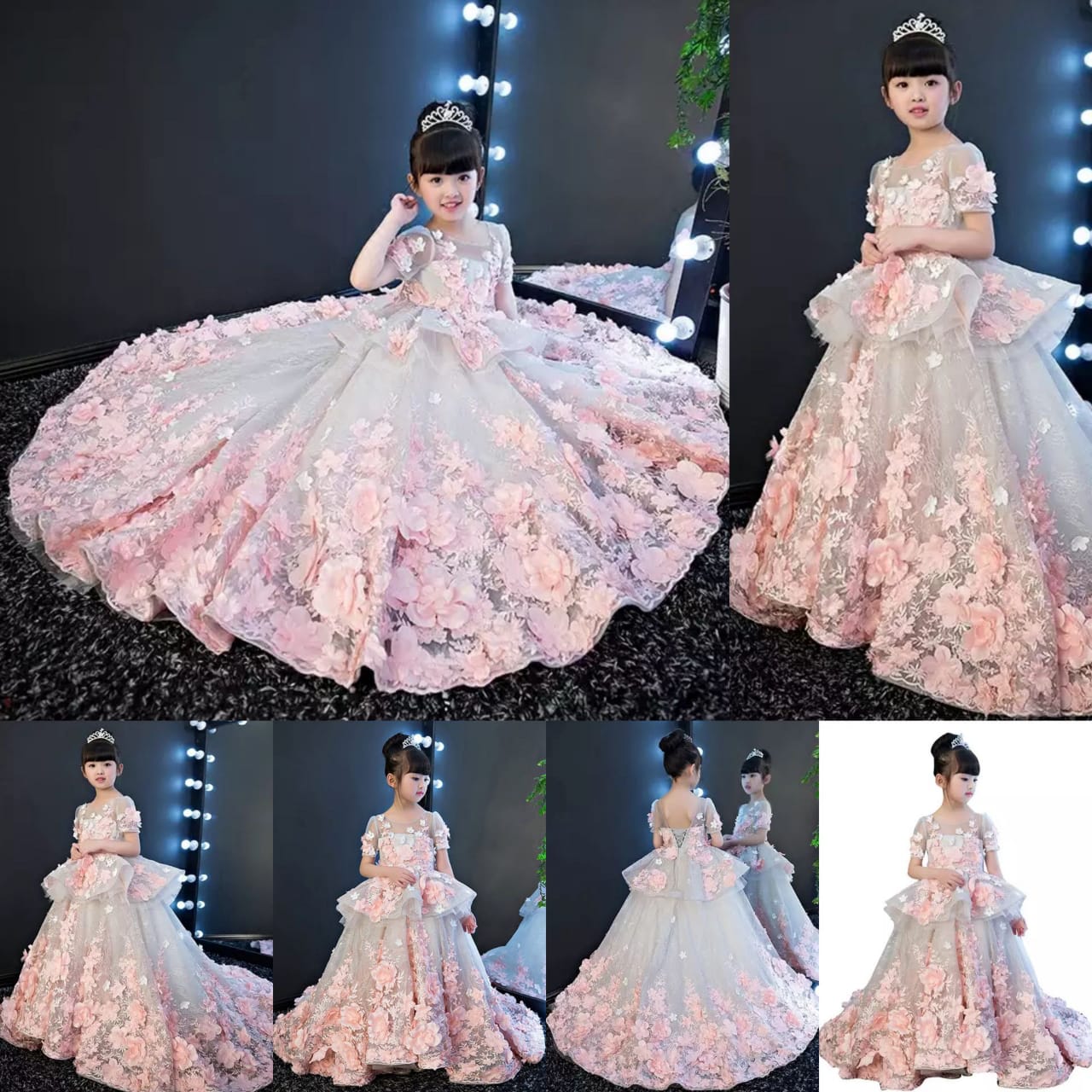 Pink Princess Quinceanera Dresses 3D Flowers Puffy Sleeves Ball Gown Sweet 15 161 - Image 4